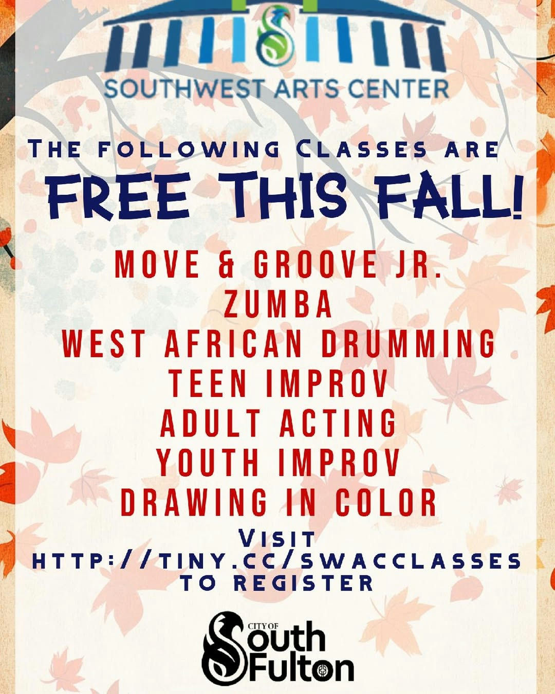 Fall Registration at SWAC is Open from July 29th - August 26th, 2025, and some of the classes are free! 🎨🎭 From drawing and graphic design to Zumba, musical theatre, and so much more - we’ve got something for every creative spark! ✏️🎶 Spots fill fast, so sign up and dive into an unforgettable season of creativity and fun! Classes start the week of September 8th!